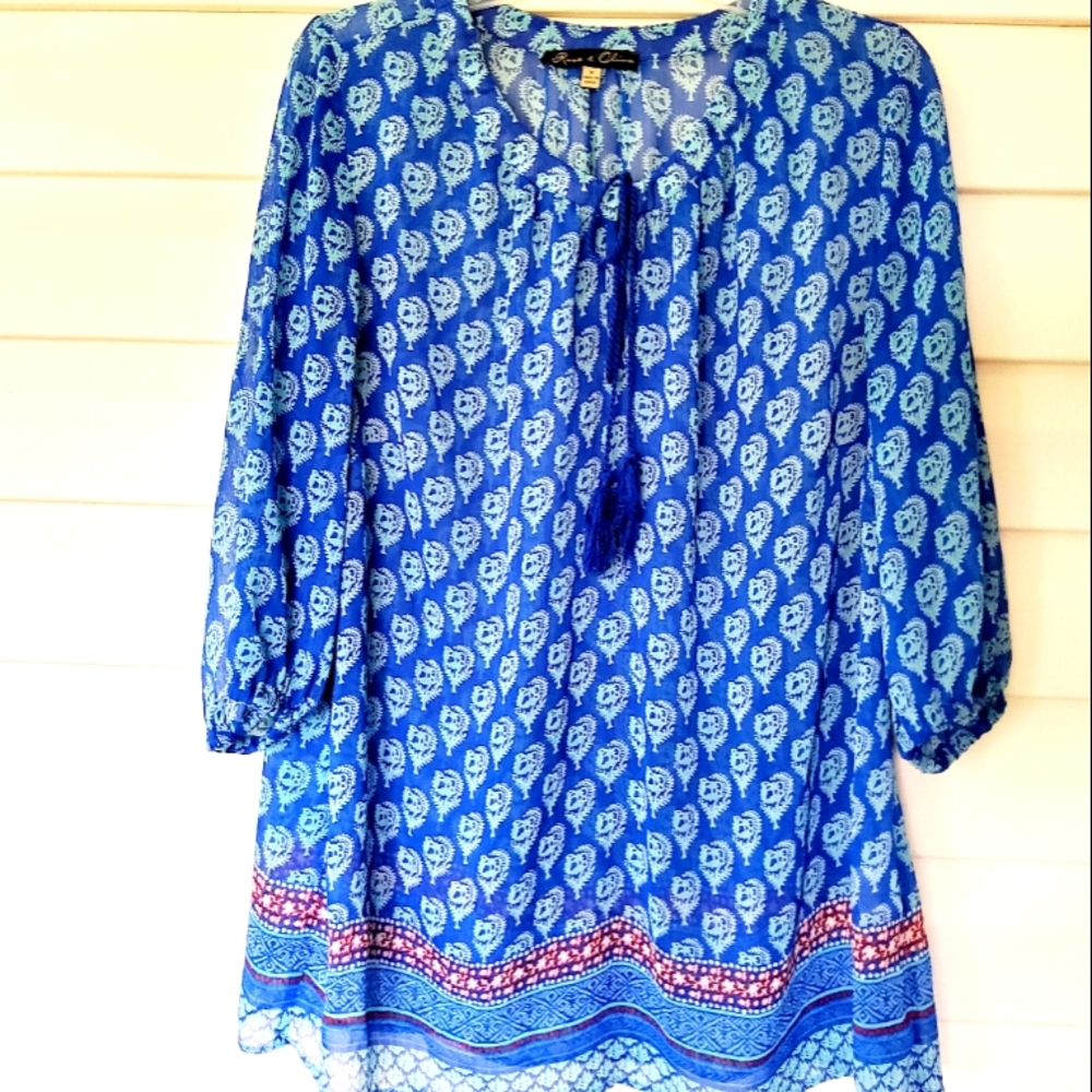 Sheer Blue Boho Blouse or Coverup with Paisley Details 1X